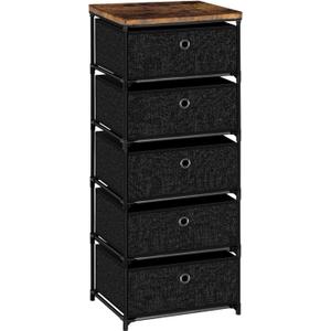 Nightstand with 5 Drawers, Clothes Storage Organizer, Small Fabric Dresser for Bedroom, Closet, Entryway, Hallway, Nursery, Dorm (Black)