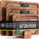 Pre-Oiled, Non Toxic 3-Piece Acacia Cutting Board Set with Stand, FSC Certified Wooden Chopping Boards with Juice Grooves for Meat. 3 Size Wood Carving Boards for Home & BBQ Kitchens by Deer & Oak