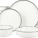 Gibson Home Oslo 16-Piece Porcelain Dinnerware Set, Service for 4  White Plates with Black Rim, Microwave & Dishwasher Safe