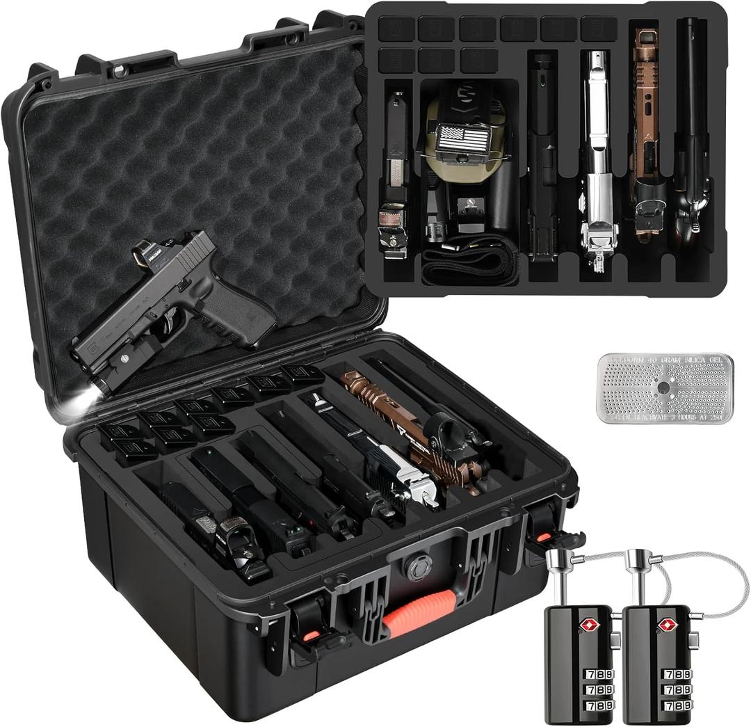 Pistol Case for Multi Handguns - Hold Multiple Pistols & Magazines, Pre-cut Waterproof Hard Shell Box, TSA Approved Pistol Case for SIG Sauer, Smith & Wesson, for Colt, for Revolver, for Glock