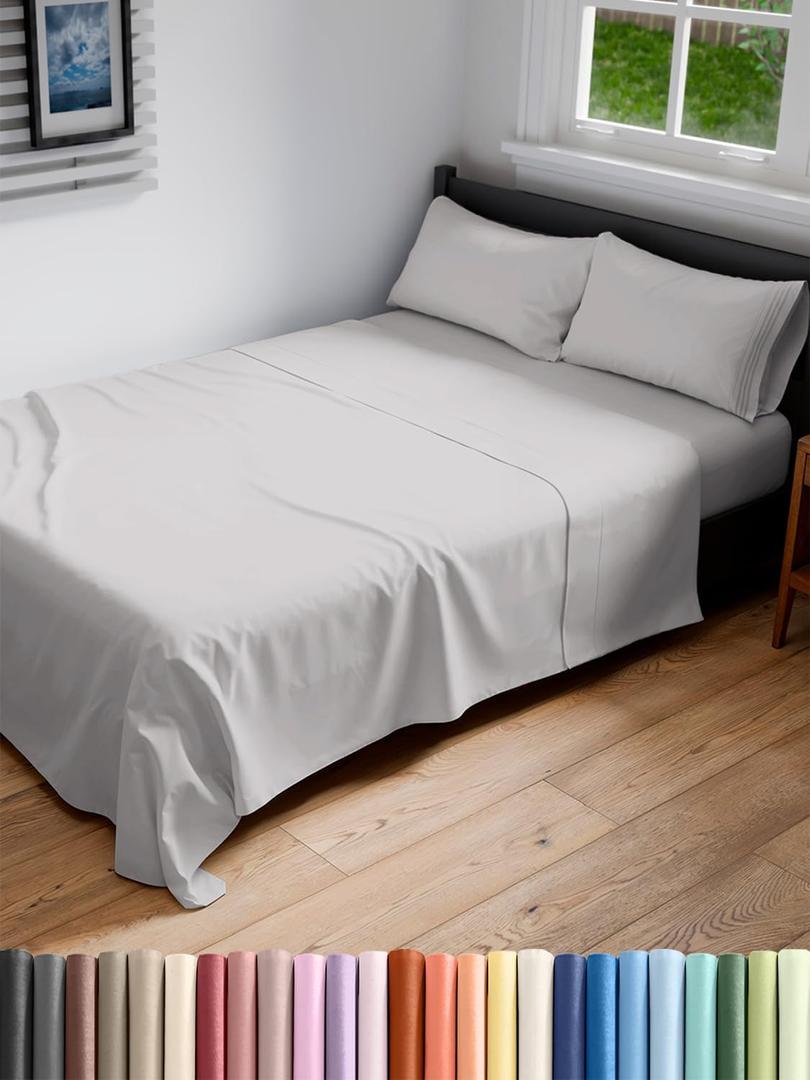 Full XL Bed Sheet Set - 4 Piece Extra Long Extended Full XL Sheets - Ultra-Soft, Breathable & Cooling - Fits 8 to 16" Mattress w/ Deep Pockets - 54" x 80" - Wrinkle and Fade Resistant - French Grey