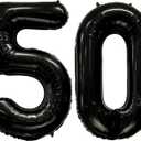 FIROMI 50 Number Balloons Black Big Giant Jumbo Mylar Foil 50 Balloon Numbers for 50th Birthday Party Anniversary Decorations 40-inches