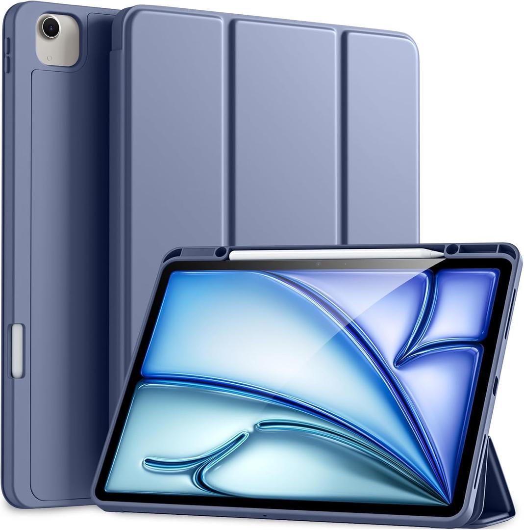 Akkerds Compatible for iPad Air 13 Inch Case (M3/M2) 2025/2024 with Pencil Holder, for iPad Pro 12.9 Case 6th/5th/4th Generation 2022/2021/2020, Trifold Stand Protective Cover/Soft TPU Back, Blue Gray (Bluegray)