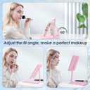 ESWU Travel Makeup Mirror with Light, Portable Folding Make Up Tabletop Mirrors with 10X Magnifying Mirror Rechargable 3 Colors Light Compact Vanity Mirror with Adjustable Stand (Pink)