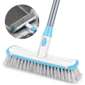 Floor Scrubber with Long Handle, 2 in 1 Scrubbing Brush Stiff Bristle Shower Cleaning Brush for Bathroom, Kitchen, Tub, Carpet, Grout, Tile(Blue)