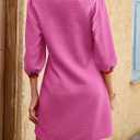 Wenrine Women's 3/4 Sleeve Mini Dress Casual V Neck Collared Textured Loose Fall A Line Argyle Dresses with Pockets