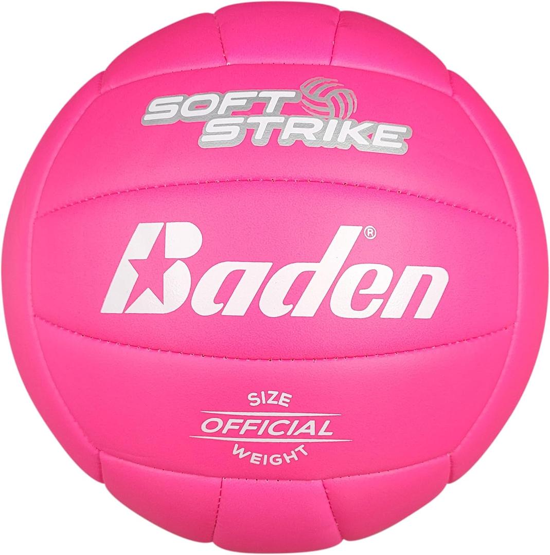 Baden Soft Strike Cushioned Synthetic Leather Recreational Volleyball - Indoor/Outdoor for Beginners & Youth - Official Size (Pink)