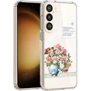 Unov Case Compatible with Galaxy S22 Case Magnetic Clear with Design Compatible with MagSafe Slim Protective Soft TPU Bumper with Hard PC Back Embossed Pattern (Rose Bouquet)