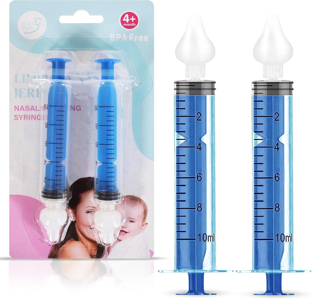 6 x Bluet B - Baby Nasal Syringe (2-Pack) - Safe Silicone Nasal Aspirator for Newborn - Infant Mucus Removal - 10ml Nose Cleaner Syringe for Baby - Toddler Congestion Relief - Reusable Tips - Blue
