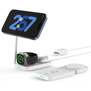 3 in 1 Wireless Charging Station, PD20W Foldable Magnetic Wireless Charger for Apple Devices iPhone 12-16 Series Apple Watch AirPods Pro (White)