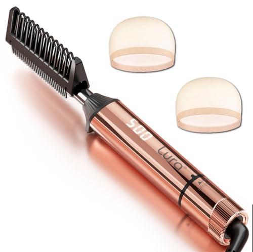 LURA Nano Titanium Hot Comb for Wigs,250-500°F Electric Hot Combs for Black Women Hair,Pressing Combs for Black Hair,Professional Straightening Comb(Rose Gold)