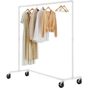 Tajsoon Rolling Clothing Racks For Hanging Clothes Z Rack Hold 230LBS Industrial Clothing Rack with Wheels Lockable, Heavy Duty Garment Rack Clothes Hanging for Storage and Organization, White