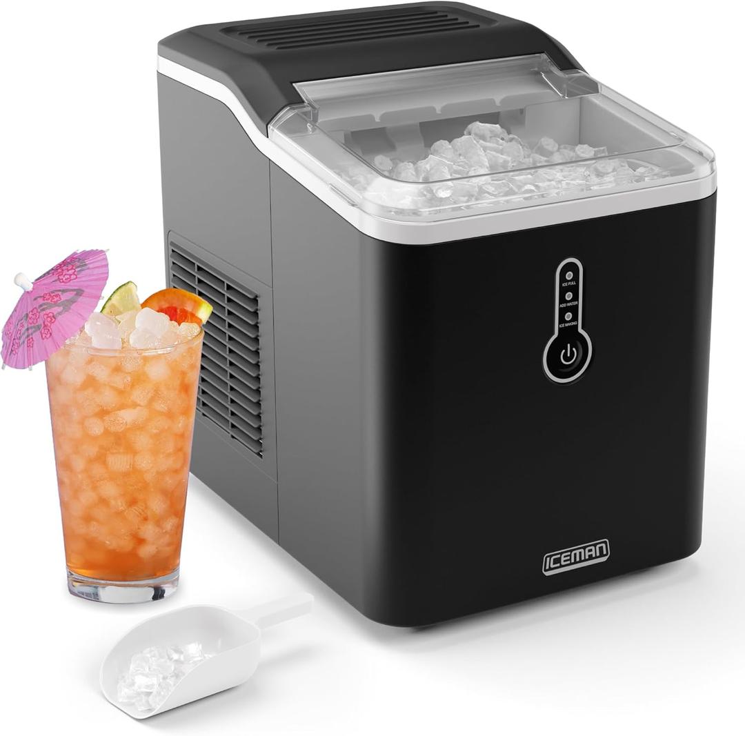 Iceman by Chefman Nugget Ice Maker Countertop, Pebble Ice Maker Machine, 26 lb in 24 Hours, Ready in 6 Minutes, Removable Ice Basket, Fun and Chewable Cubes, 1.5L Water Tank, Self-Cleaning Function