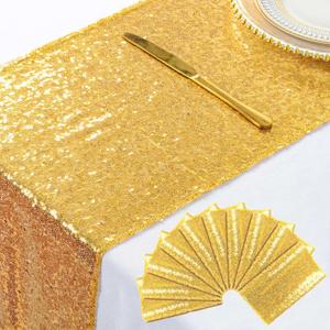 ShinyBeauty 10 Pieces-12 x108 Gold-Sequin-Table-Runners Wedding Party Catering Event Gold Table Runner Gold Christmas Decoration Glitter Fabric Sequin Table Runner Holiday Table Runners 108 Inches