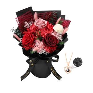 Preserved Flowers for Delivery, Red Flower Bouquets with Necklace, Forever Real Roses Anniversary Birthday Gifts for Women Mom Wife Girlfriend, Fresh Flowers for Valentines Day Christmas