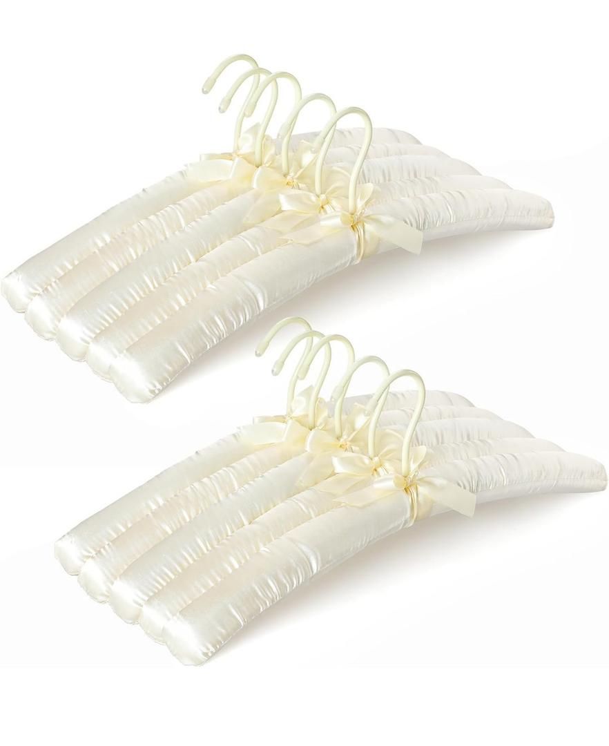 TOPIA HANGER Padded Hangers for Women Clothing,17-inch Satin Hangers 10 Pack Thick Foam Padded No Shoulder Bump for Sweaters, Coat, Blouses, Dresses-Ivory,CT18I-10