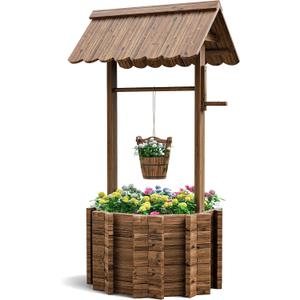 UDPATIO Wishing Wells for Outside, Wooden Wishing Well Planter for Yard, Upgrade Wishing Well with 4 Reinforced Rod & Hanging Bucket for Garden Patio Lawn Backyard Home Decor (53.2''x25.6''x25.6'')