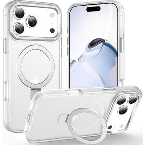 Magnetic for iPhone 17 Pro Case with Ring Stand, [10 FT Drop Protection] [Velvety Touch] Slim Translucent Matte Back Shockproof Phone Case for iPhone 17 Pro 6.3'', Frosted White