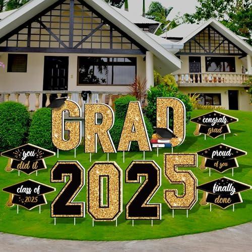 Aneco Waterproof 2025 Grad Yard Signs Plastic Graduation Yard Signs Party Outdoor Lawn Decorations 16 Inches Glitter Congrats with Stakes for Outdoor, Lawn Party Decor  Aneco Waterproof 2025 Grad Yard Signs Plastic Graduation Yard Signs Party Outdoor Lawn Decorations 16 Inches Glitter Congrats with Stakes for Outdoor, Lawn Party Decor