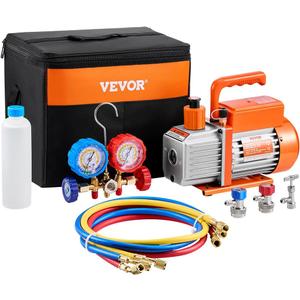 VEVOR 3.5 CFM AC Vacuum Pump and Gauge Set, Single Stage Rotary Vane HVAC Air Vacuum Pump, A/C Refrigerant Manifold Gauge Kit, with Hoses, Air Conditioning Refrigeration for R134a, R12, R22, R502a