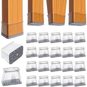 BUMACO Chair Leg Floor Protectors Rectangle Chair Leg Protectors for Hardwood Floors Silicone Pads Covers to Protect Floors(Clear-20 Pcs, Rectangle L (Fit L:1-1/2” ~ 2”,W:3/4”~1”)