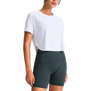 SANTINY Workout Crop Tops for Women Short Sleeve Athletic Shirts Cropped T-Shirt Yoga Gym Tops with Split Hem (Small)