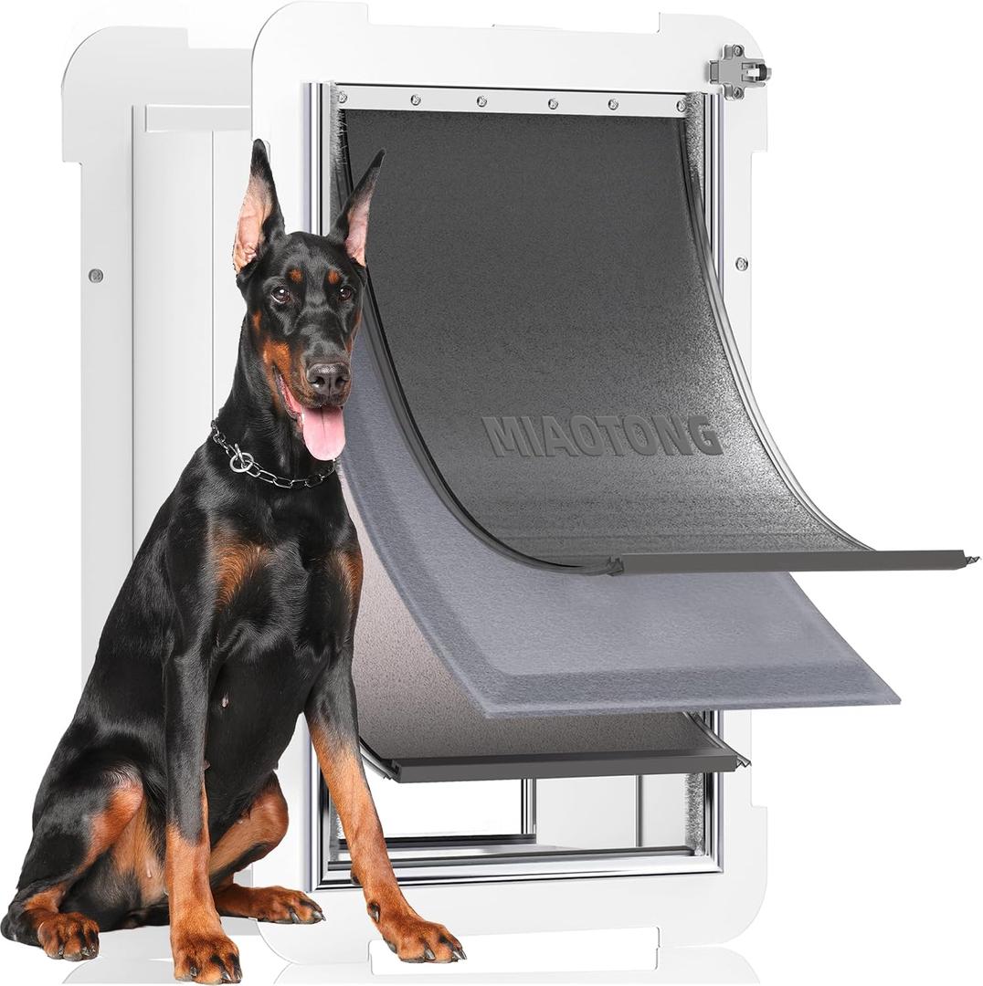 MIAOTONG 3-Flap Dog Door for Wall, Energy-Efficient Insulated Pet Door for Wall, Aluminum Lock Doggy Doors,Steel Frame and Telescoping Tunnel Dog Doors (Pets Up to 220 Lb) -X-Large, 3-Flap Extra Large for Wall