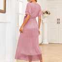 AISWI 2025 Maternity Sparkly Mesh Maxi Flowy Dress with Belt Ruffle Sleeves Pregnant Long Dress Baby Shower Photoshoot Formal (Pink, XL)