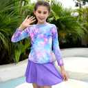 swimsobo Girls Swimsuit Rash Guard Long Sleeve Bathing Suit Two Piece Swimwear Swimming Skirt with Shorts 8T(Purple)
