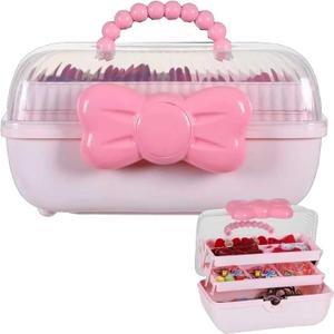 Cute Girls Hair Accessories Storage Box, Plastic Hair Ties Holder Hair Clips Container Headbands Organizer Gift for Baby Girls Multipurpose Organizer (Pink)