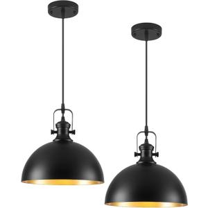 Black Pendant Lights Kitchen Island 2 Pack, Farmhouse Kitchen Pendant Lights, 11.8 inches Dome Pendant Light Fixtures, Industrial Vintage Light Fixture for Kitchen Island Dining Room