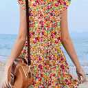 HOSIKA Girls Floral Dress Summer Boho Flutter Sleeve Swing Tiered Beach Holiday Dress 6-12Y (Pink)