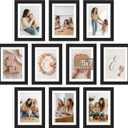 upsimples 5x7 Picture Frame Set of 10, Display Pictures 4x6 with Mat or 5x7 Without, Multi Photo Frames Collage for Wall or Tabletop Display, Black