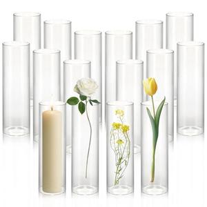 Tigvio 16 Pack 5.9" Tall x 1.8" Diameter Clear Glass Cylinder Vases - Multi-Use Flower Vase, Hurricane & Floating Candle Holders for Wedding Centerpieces, Home Decor, Table Displays