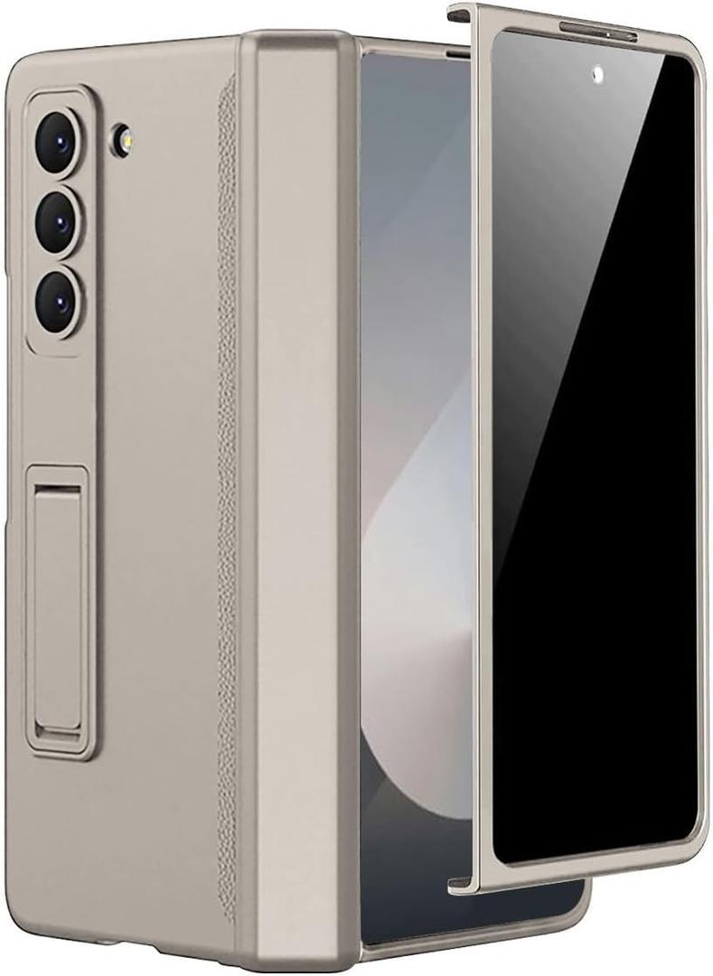 Miimall for Samsung Galaxy Z Fold 6 Case with Privacy Screen Protector, Built-in Adjustable Kickstand & Magnetic Hinge Protection All-Inclusive Protective Case for Galaxy Z Fold 6 5G Titanium Grey