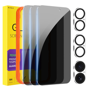 PEHAEL 3+3 Pack for iPhone 16 Privacy Screen Protector with Camera Lens Protector Full Coverage AntiSpy Tempered Glass Film 9H Hardness Easy Installation Bubble Free [6.1 inch]