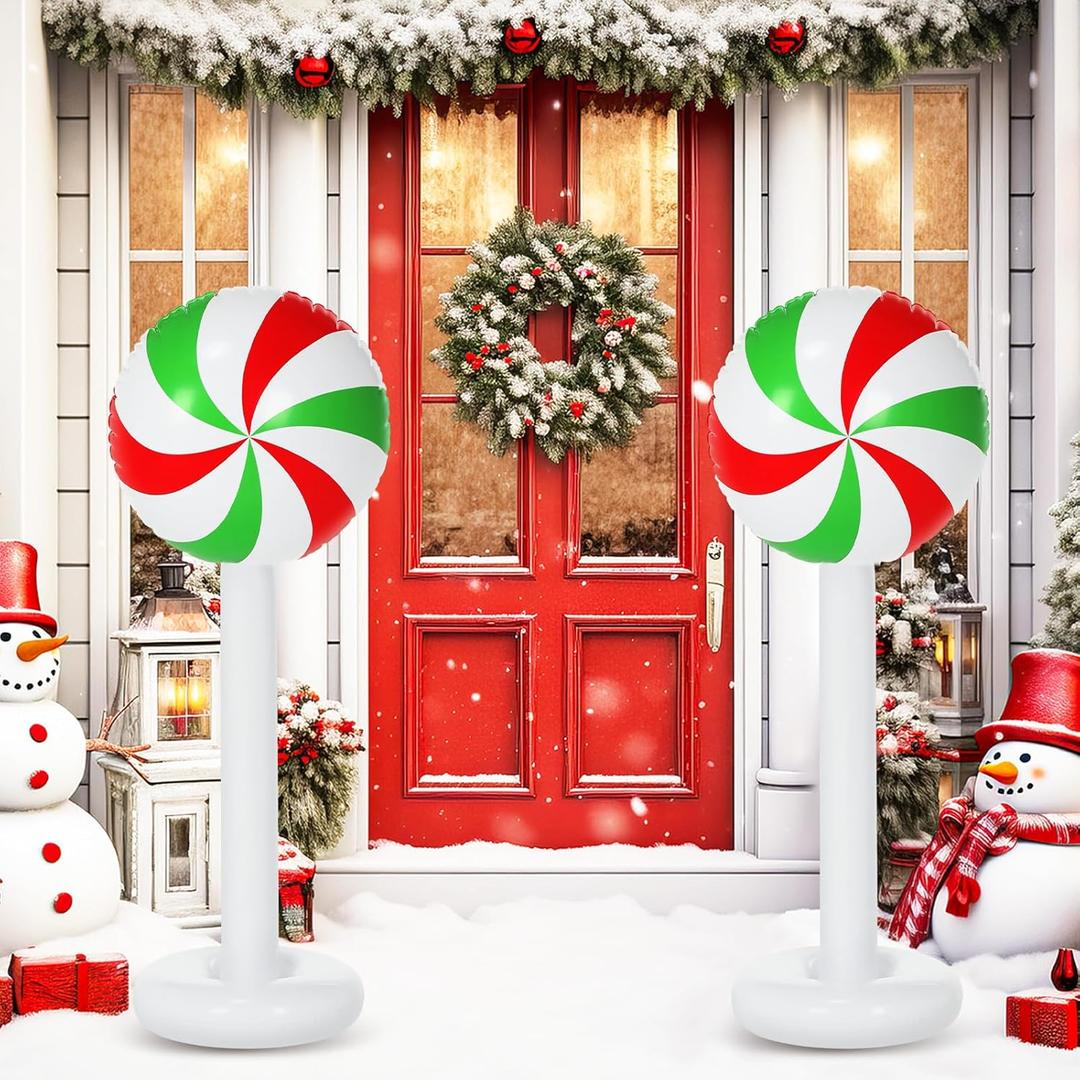4 Pcs Christmas Inflatables Candy Outdoor Decorations 4 FT Christmas Candy Inflatable Column Blow up Decoration for Winter Xmas Lawn Yard Garden Home Decor (Red, White, Green)