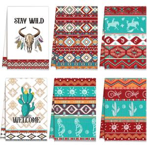 Kajaia 6 Pcs Aztec Theme Kitchen Towels Southwestern Microfiber Dish Hand Tea Bathroom Towels Native Decorative for Absorbent Drying Cloth Turquoise Geometric Ethnic Cloth for Home Housewarming Gift, Small