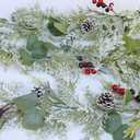Winlyn 6' Christmas Artificial Snowy Cedar Garland With Pine Cones, Red Berries - Frosted Pine Winter Greenery for Wedding Table Runner, Centerpiece, Mantel, Holiday Home Decor
