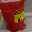 Justrite 10 Gallon Galvanized Steel Oily Waste Can, 18" x 14" Metal Oil Rag Safety Can With Foot Operated Self-Closing Lid for Oil Rag Disposal, Made in the USA, Red, 09300