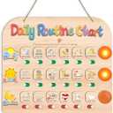 Daily Routine Chart for Toddlers, 3 in 1 Morning Bedtime Checklist Chart to Do List w/ 3 Tap Lights & 18 Task Planning, Sliding Wooden Visual Schedule Board for Kids, Autism, ADHD, Planners
