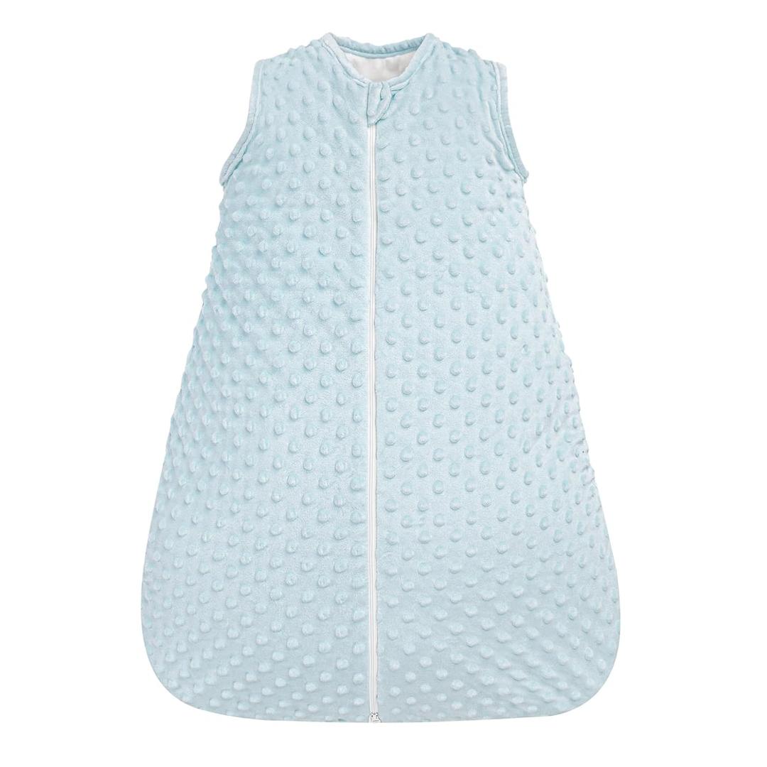 david's kids Minky Baby Sleep Sack 0-6 Months, 2.5 Tog Warm Winter Baby Wearable Blanket with Plush Dots and 2-Way Zipper, Cotton Inner Lining Sleeping Bags for Boys Girls, Small Size, Light Blue