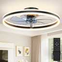 VOLISUN Low Profile Ceiling Fans with Lights and Remote, 24in Flush Mount Ceiling Fans with Light, 3000K-6500K Dimmable Fandelier LED Fan Light, Black Bladeless Ceiling Fans with Lights for Bedroom