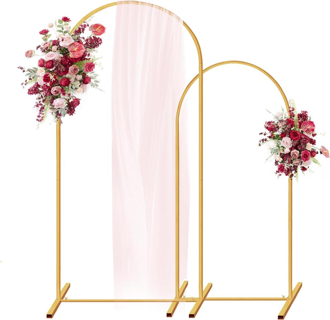 Metal Arch Backdrop Stand 7.2FT+6FT Wedding Arch Backdrop Stand Set of 2 Gold Arch Backdrop Stand for Valentines Day Party Wedding Ceremony Baby Shower Birthday Floral Balloon Decration