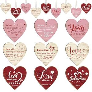 Beeveer 45 Pcs Christian Valentine's Day Decorations Wooden Bible Verse Heart Ornaments Hanging Religious Heart Shaped Valentines Tree Ornament with Rope for Church Gift Wedding Home Decor(Vintage)