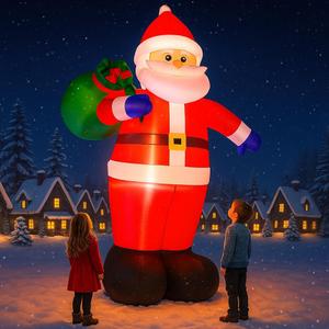 12 Feet Giant Christmas Inflatables Santa Claus Outdoor Decorations, Blow Up Huge Santa Claus with Gift Bag, Built-in Bright LED Lights, Xmas Santa Outside Decor for Holiday Party Yard Garden Lawn