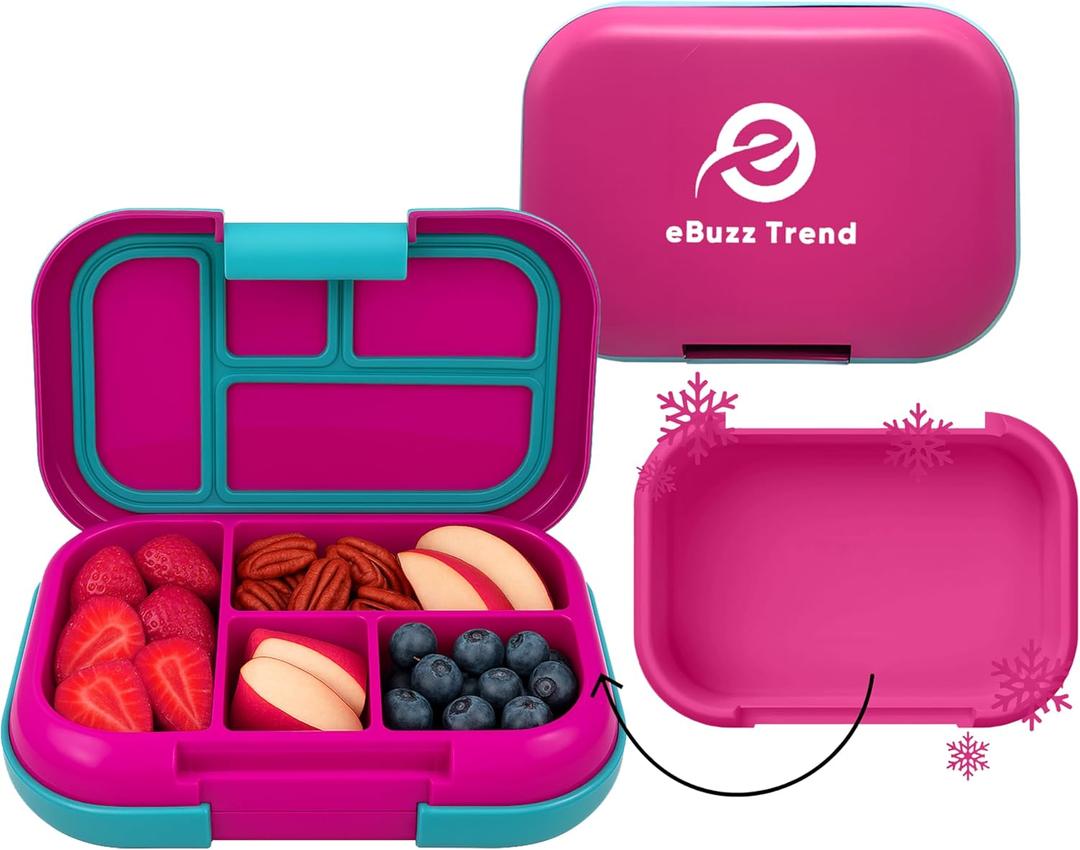 Bento Box Built in Ice Pack, Leakproof Lunch Containers with 4 Compartments - BPA Free, Microwave & Dishwasher Safe - Portable Lunch Box Perfect Size for Work and Travel - Pink