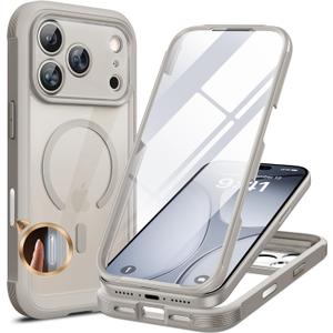 Miracase for iPhone 17 Pro Max Case 6.9" Full-Body Phone Case with Built-in Glass Screen Protector& Full Camera Protector,[Magnetic with MagSafe] Drop Proof 17 ProMax Cover, Grey Titanium