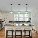 9.8'' Green Glass Pendant Lighting, Single Large Globe Chandelier with Ribbed Glass Lampshade, Nordic Ceiling Hanging Ball Light Fixture for Kitchen Island, Dining Living Room, Bedroom