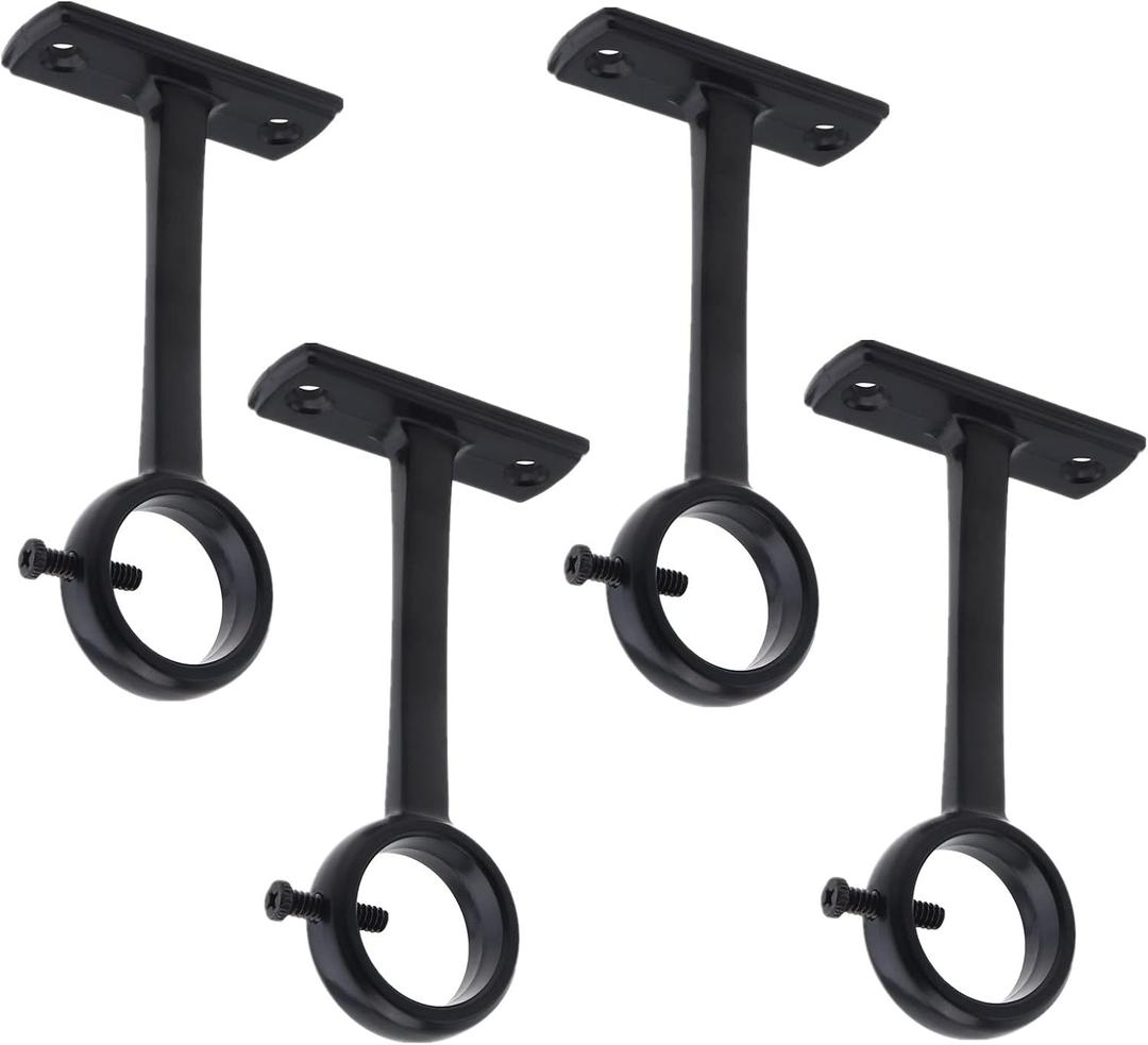 Ceiling-Mount Curtain Rod Brackets, Heavy Duty Ceiling and Wall Curtain Rod Holder for 1 Inch Drape Pole (Black (Set of 4))